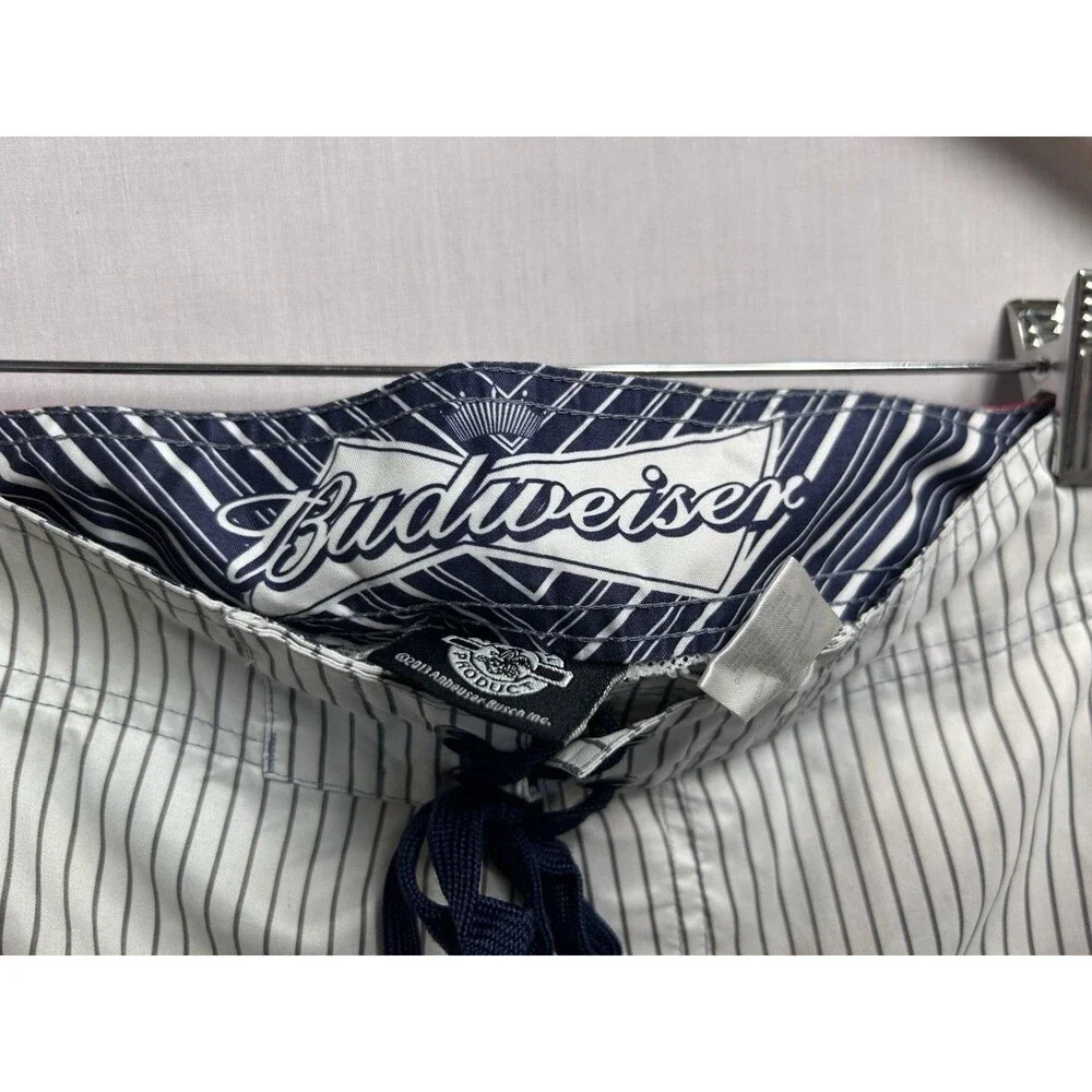 Budweiser Mens Board Shorts Swim Trunks Stripes Logo Size 32